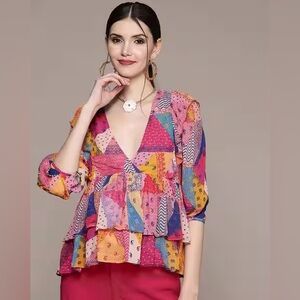 Aarke Ritu Kumar Geometric Print Fitted Tiered Top